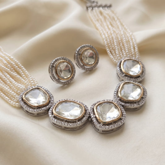Arisha · Silver Polki Pearl Set necklace set — studio detail | Allure Jewelry by Rushi