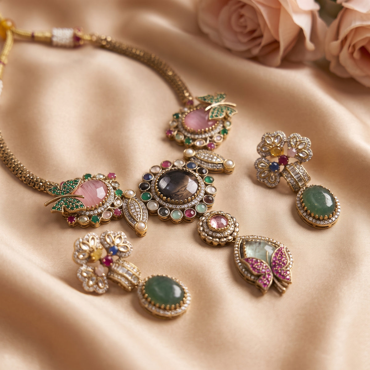 Wania · Multi · Stone Kundan AD Set necklace set — studio detail | Allure Jewelry by Rushi