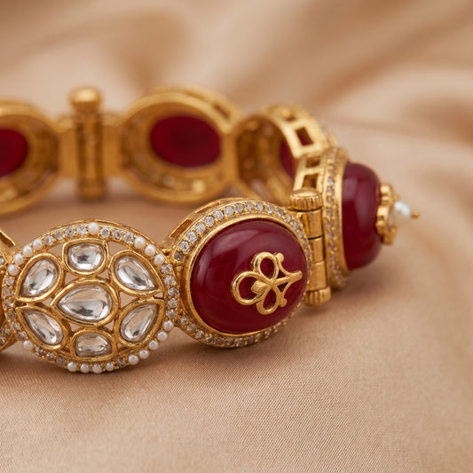 Rhea · Gold Kundan Red Stone Kada — studio detail | Allure Jewelry by Rushi