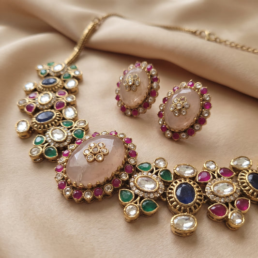 Laiba · Multistone Kundan Necklace Set — studio detail | Allure Jewelry by Rushi