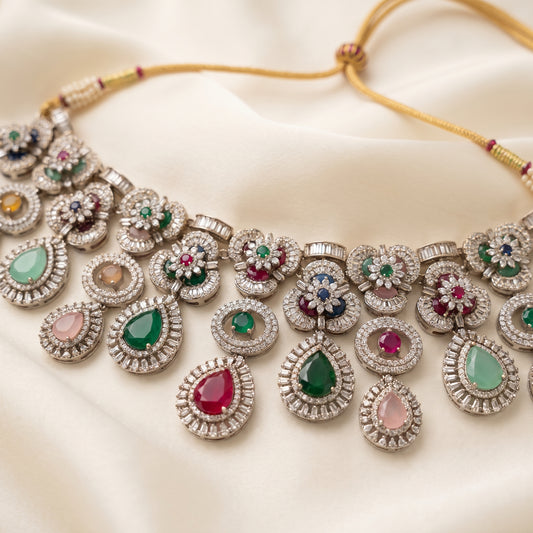 Kinza · Multi · Color AD Necklace Set — studio detail | Allure Jewelry by Rushi