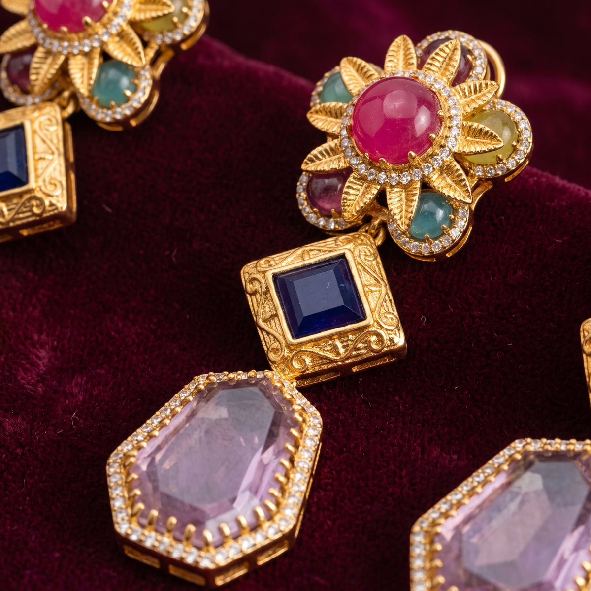 Tanvi · Floral Multi · Stone Earrings — studio detail | Allure Jewelry by Rushi