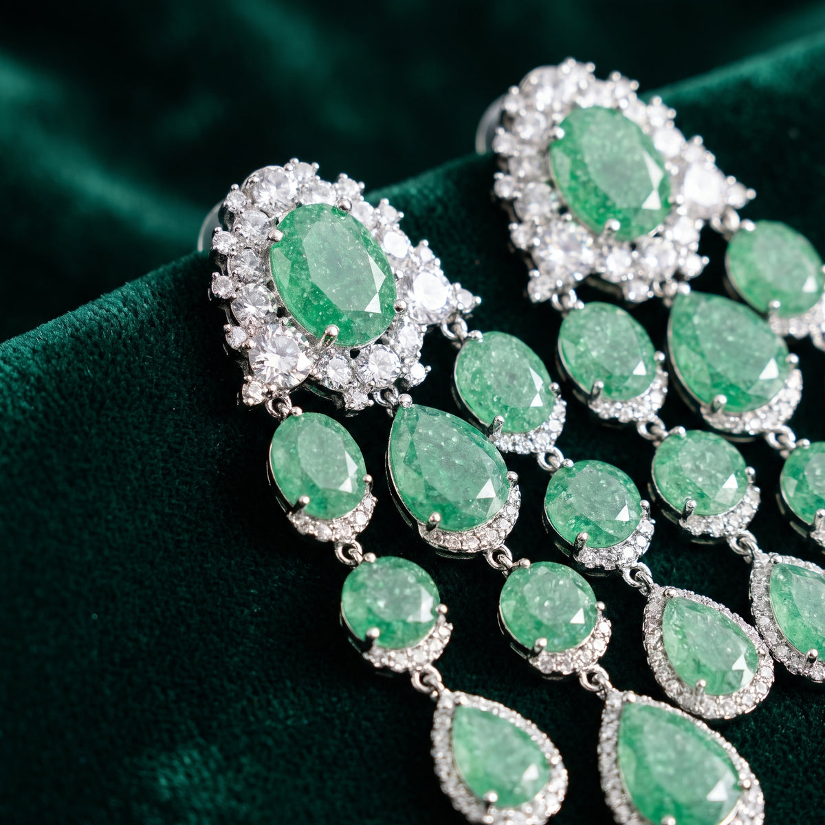Zara · Emerald AD Chandelier Earrings — studio detail | Allure Jewelry by Rushi