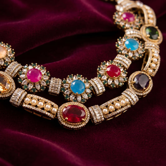 Bushra · Multi · Stone AD Necklace Set Jewelry set — studio detail | Allure Jewelry by Rushi