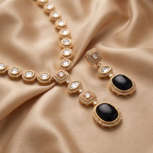 Nadia · Gold Polki Black Stone Set Necklace set — studio detail | Allure Jewelry by Rushi