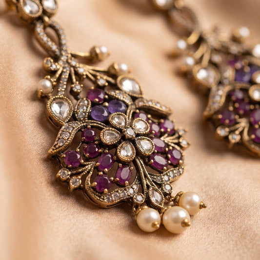 Jasleen · Gold · tone Purple Polki Pearl Earrings — studio detail | Allure Jewelry by Rushi
