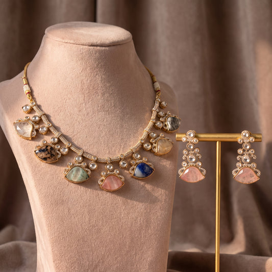 Rina · Gold Multi · Stone AD Necklace Set — studio detail | Allure Jewelry by Rushi