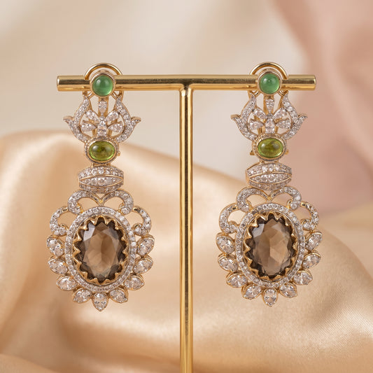Meera · Gold AD Green Smoky Earrings — studio detail | Allure Jewelry by Rushi