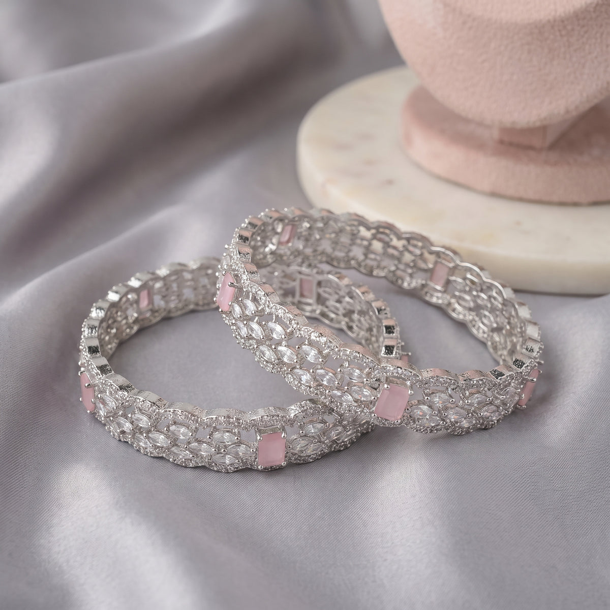 Sukhmani · Silver AD Pink Bangles — studio detail | Allure Jewelry by Rushi