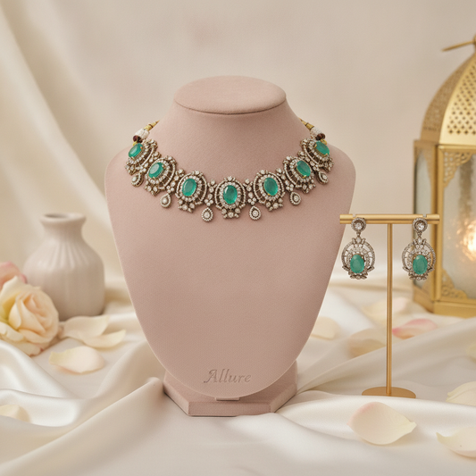 Hana · Emerald AD Choker Set | Allure Jewelry by Rushi