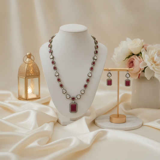 Hana · Ruby Polki Oxidized Necklace Set | Allure Jewelry by Rushi