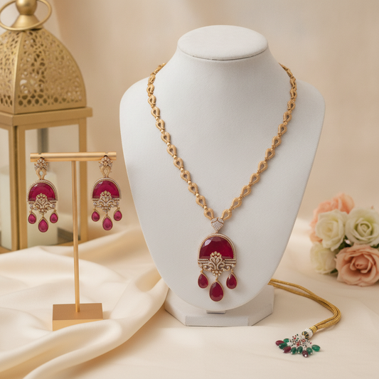 Hana · Red AD Gold Necklace Set | Allure Jewelry by Rushi