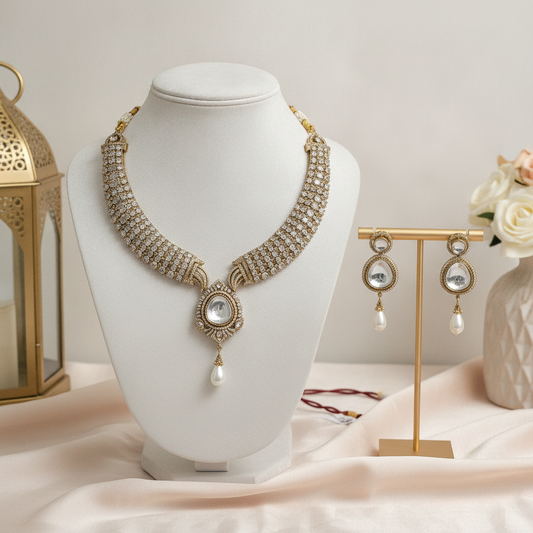 Hafsa · Gold AD Polki Pearl Set | Allure Jewelry by Rushi