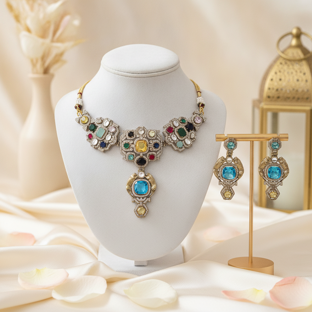 Layla · Multi · color AD Polki Necklace Set | Allure Jewelry by Rushi