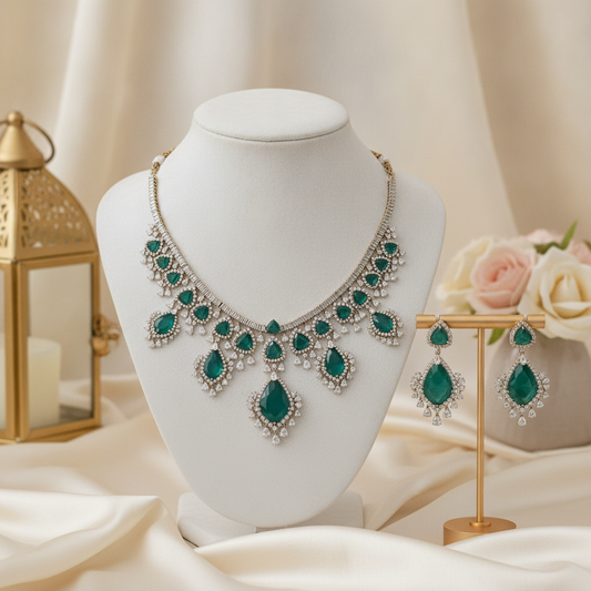 Layla · Emerald Green AD Necklace Set | Allure Jewelry by Rushi