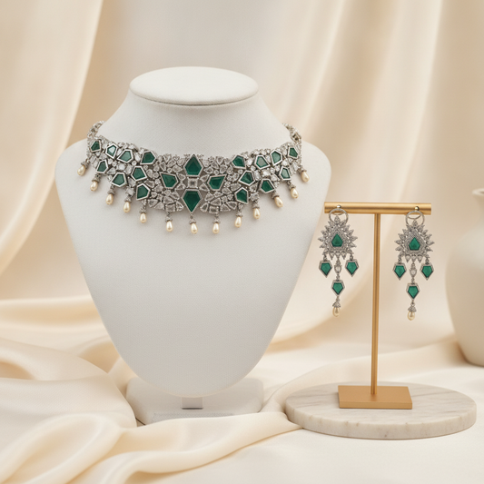 Hafsa · Emerald AD Choker Set | Allure Jewelry by Rushi