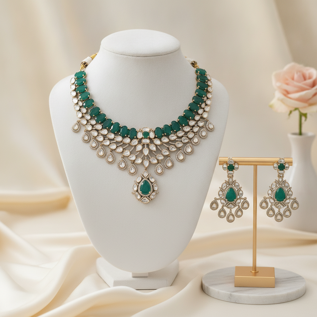 Maryam · Emerald Polki Bridal Set | Allure Jewelry by Rushi