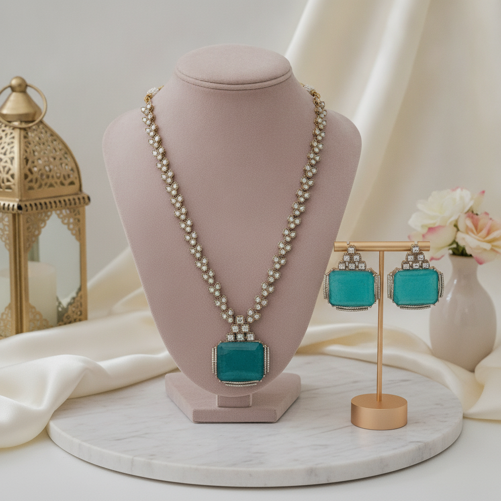 Sana · Teal Polki Stone Necklace Set | Allure Jewelry by Rushi