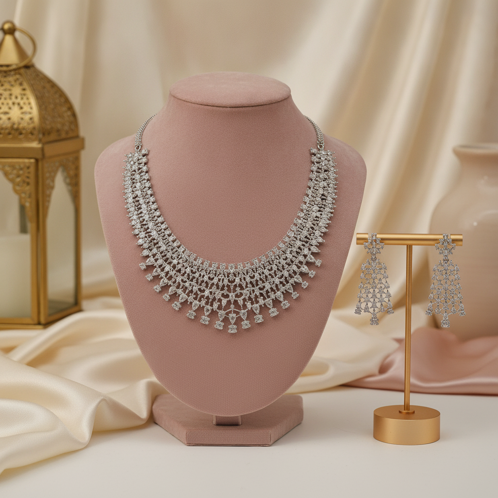 Eshal · Silver AD Necklace Set | Allure Jewelry by Rushi