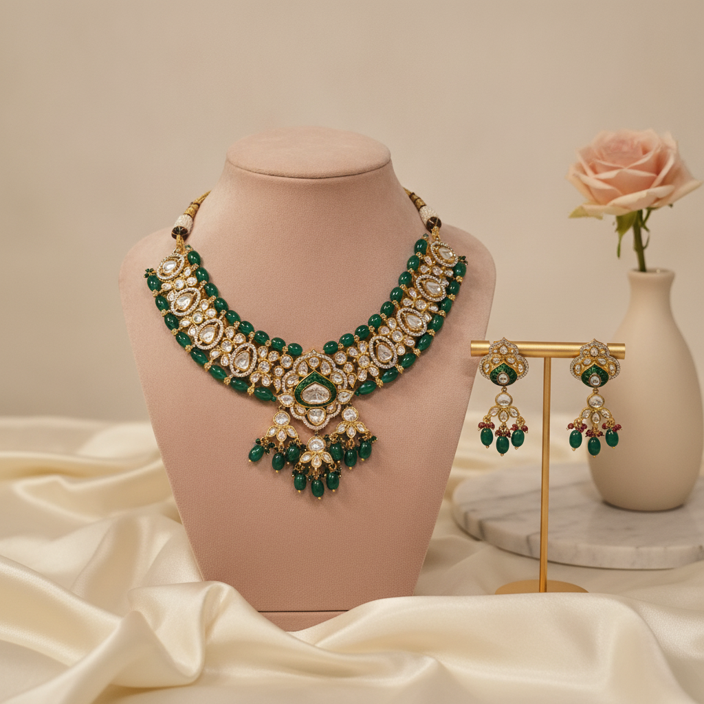 Kiara · Gold Polki Emerald Green Choker Set | Allure Jewelry by Rushi