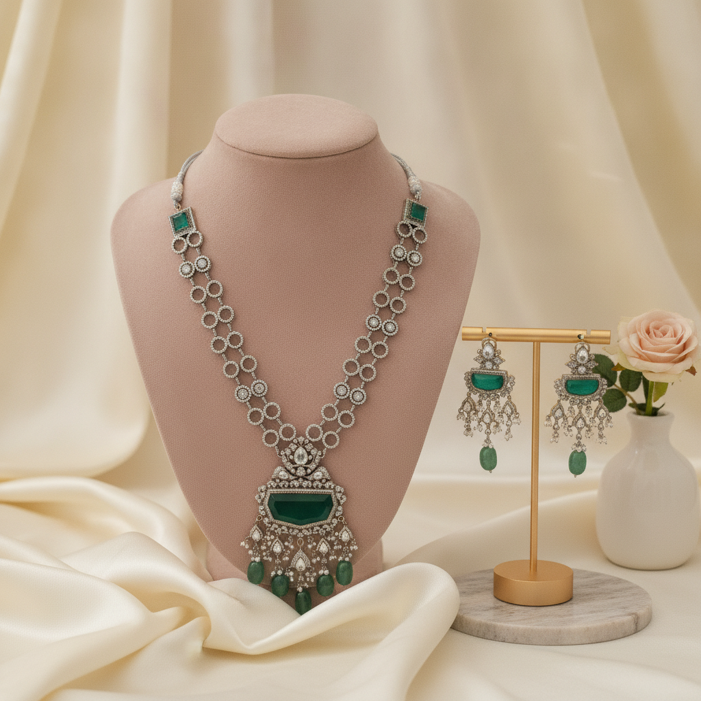 Alizeh · Emerald AD Necklace Set | Allure Jewelry by Rushi