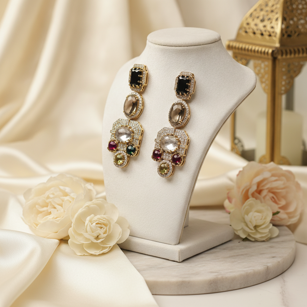 Simran · Multi · Stone AD Drop Earrings | Allure Jewelry by Rushi