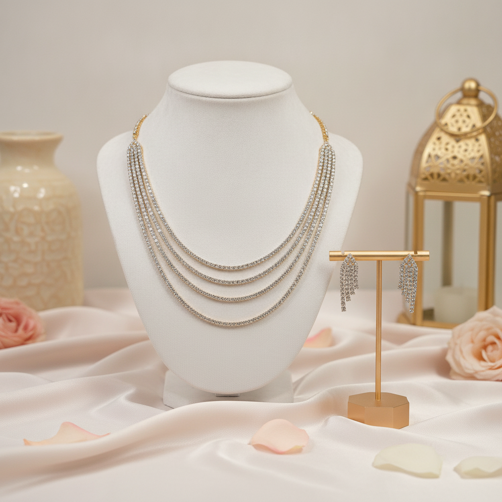 Aanya · Gold AD Layered Necklace Set | Allure Jewelry by Rushi