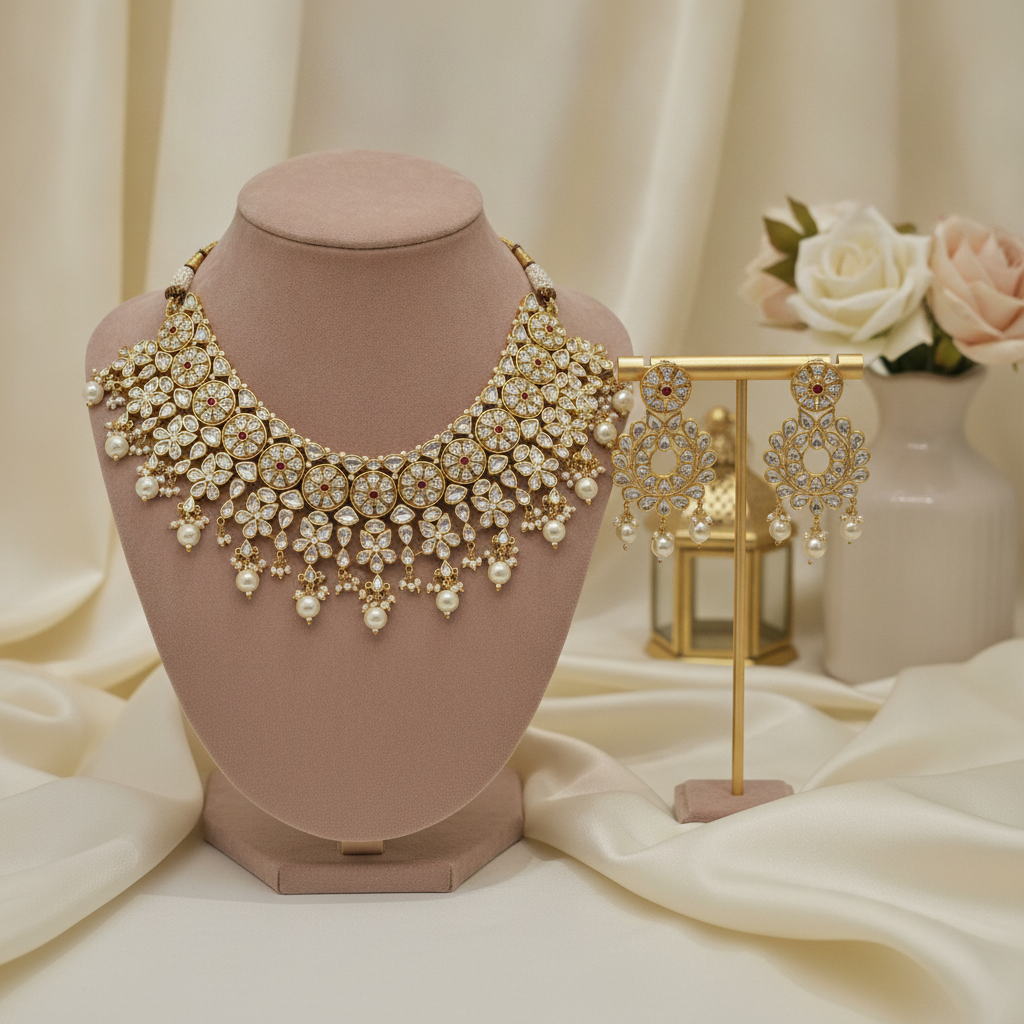 Alina · Gold Polki Pearl Choker Set | Allure Jewelry by Rushi
