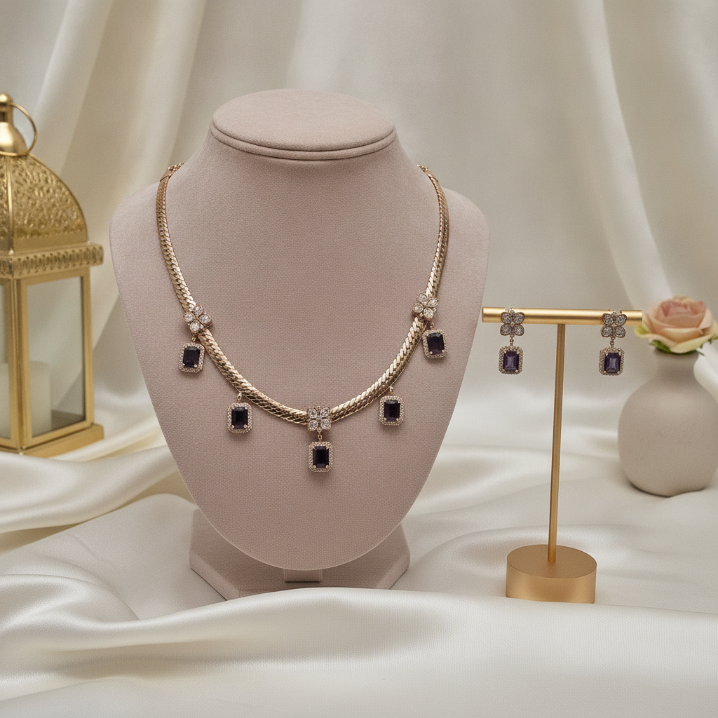 Priya · Rose Gold Amethyst AD Set | Allure Jewelry by Rushi