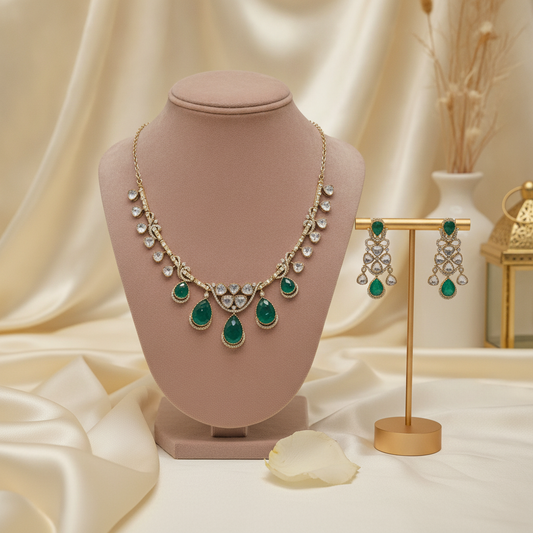 Meera · Gold Emerald Polki Set | Allure Jewelry by Rushi