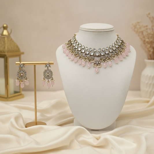 Farah · Pink AD Pearl Choker Set | Allure Jewelry by Rushi