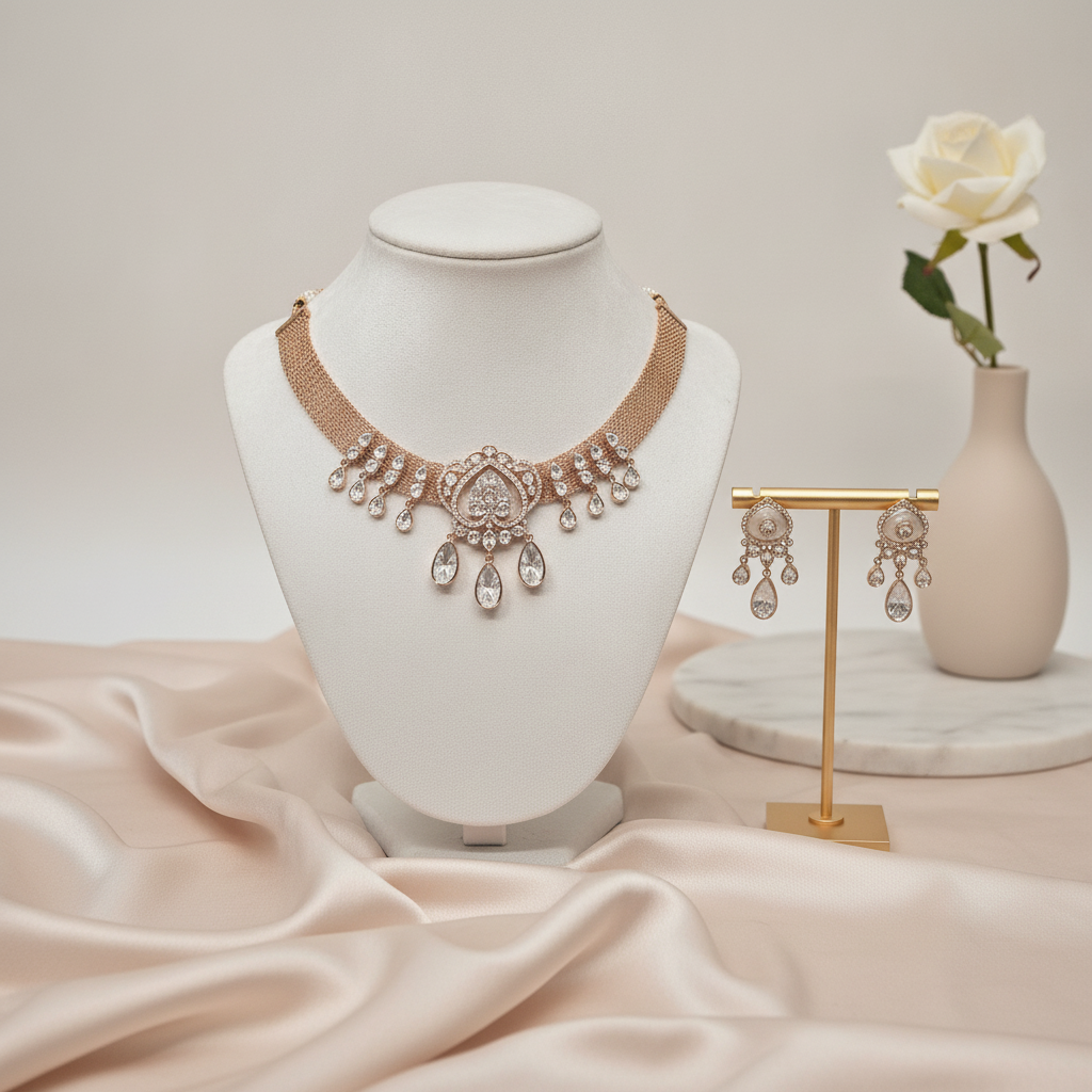 Anika · Rose Gold AD Choker Set | Allure Jewelry by Rushi