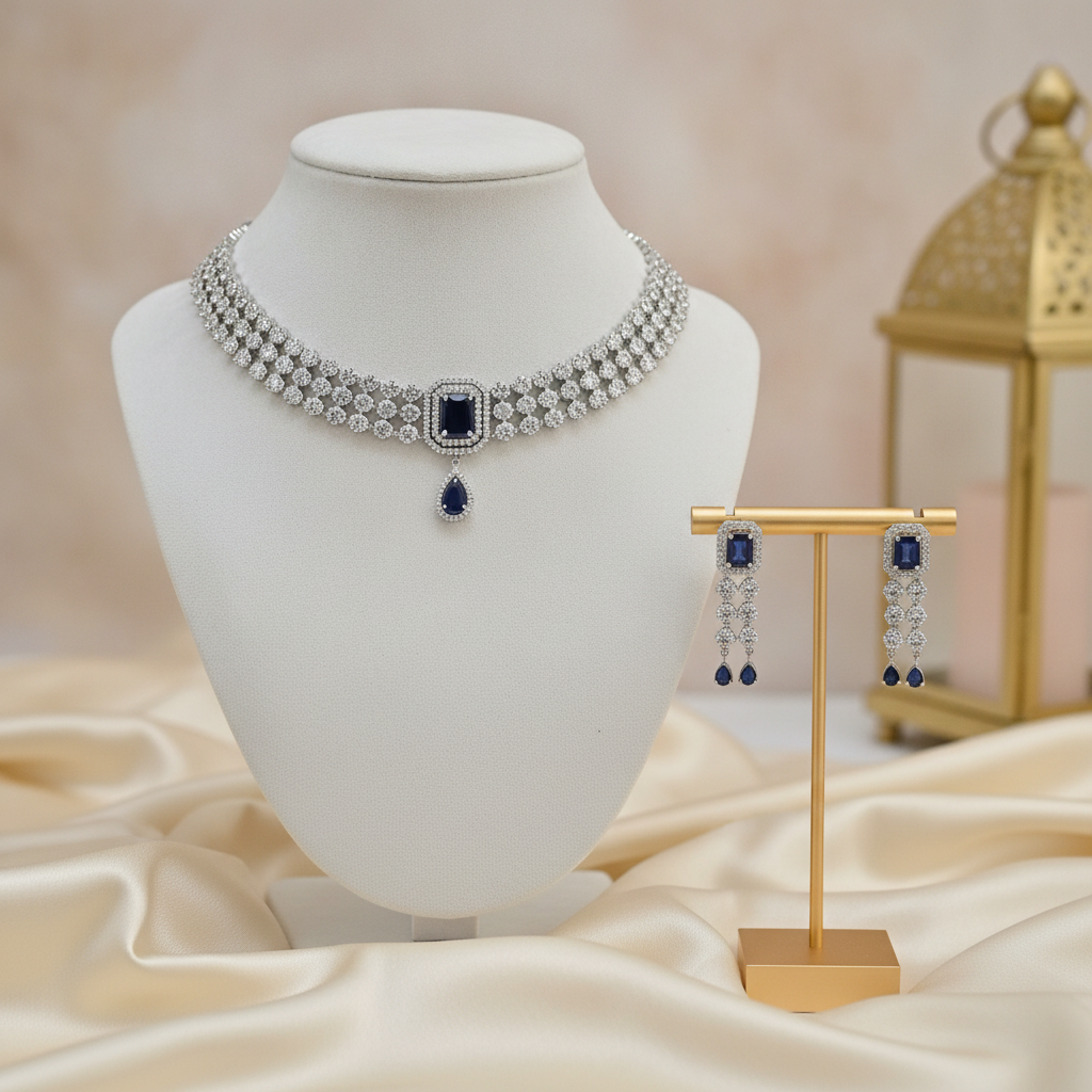 Hareem · Blue AD Choker Set | Allure Jewelry by Rushi