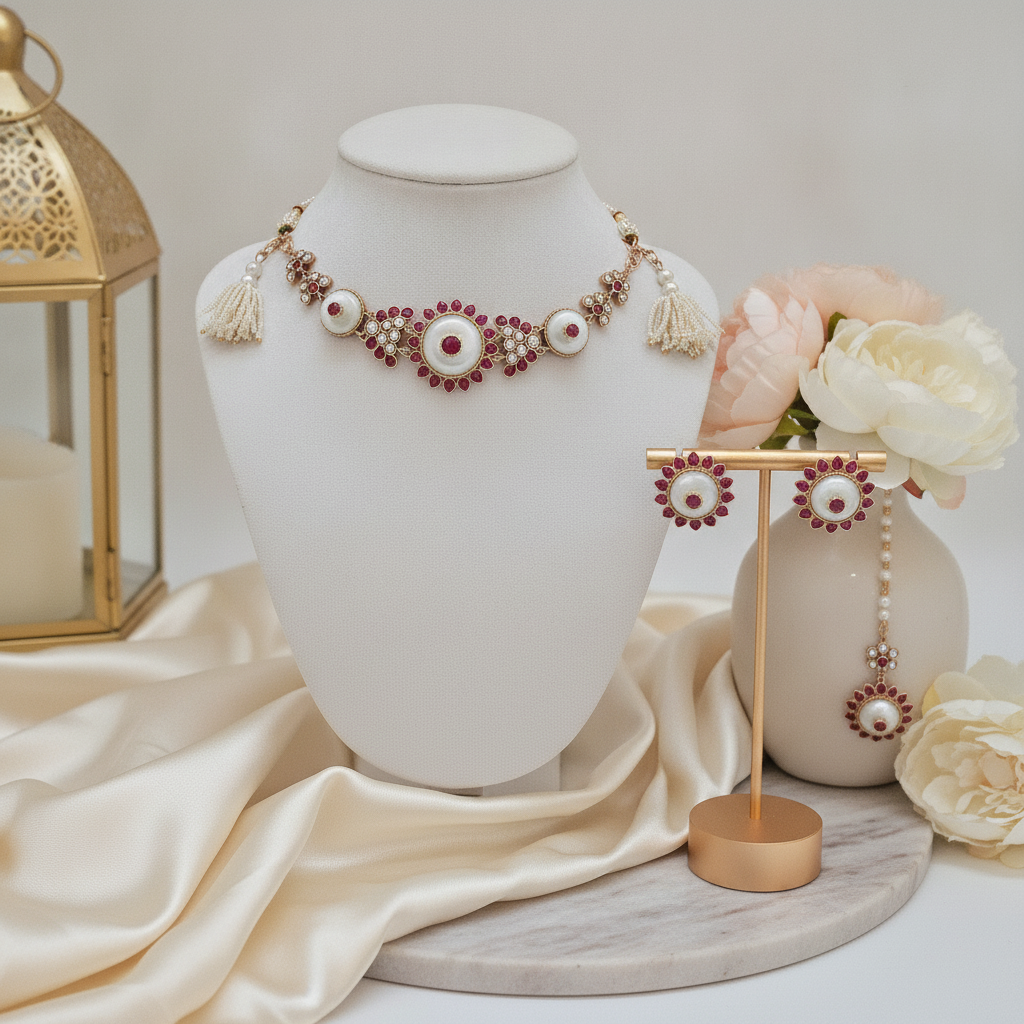 Mahira · Gold Pearl Ruby Choker Set | Allure Jewelry by Rushi