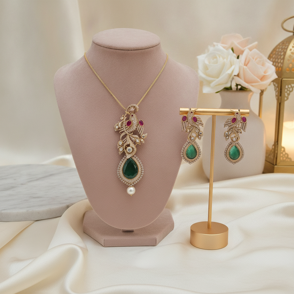 Maham · Green Ruby AD Pendant Set | Allure Jewelry by Rushi