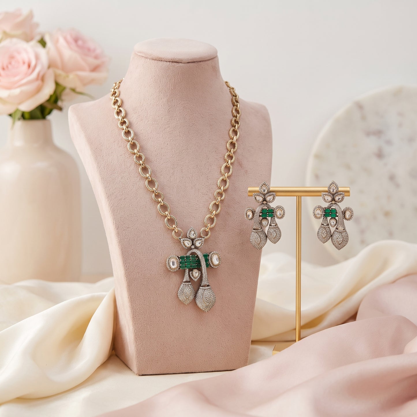 Emaan · Green AD Necklace Set | Allure Jewelry by Rushi