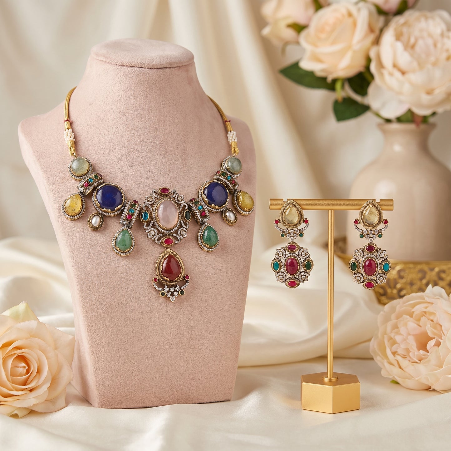 Amrita · Multi · stone Antique Gold Set | Allure Jewelry by Rushi