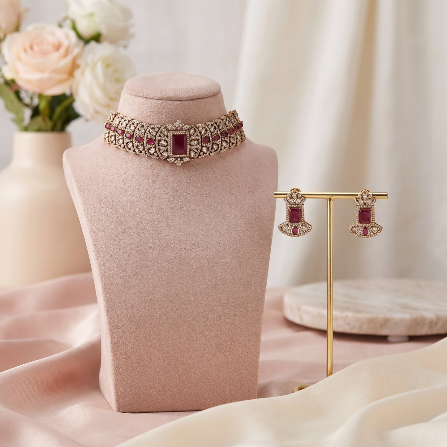 Anjali · Maroon AD Choker Set | Allure Jewelry by Rushi