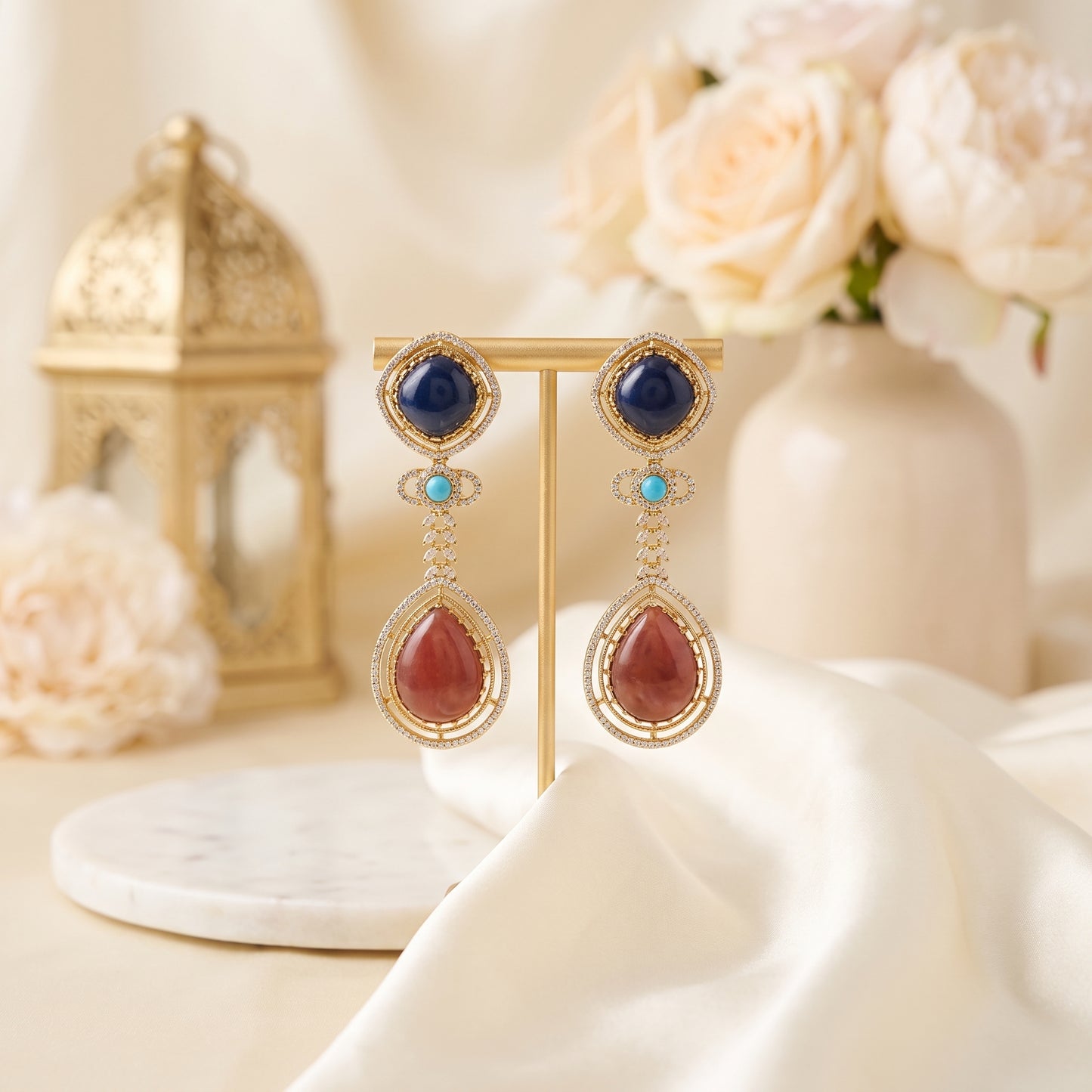 Riya · Blue Maroon AD Drop Earrings | Allure Jewelry by Rushi