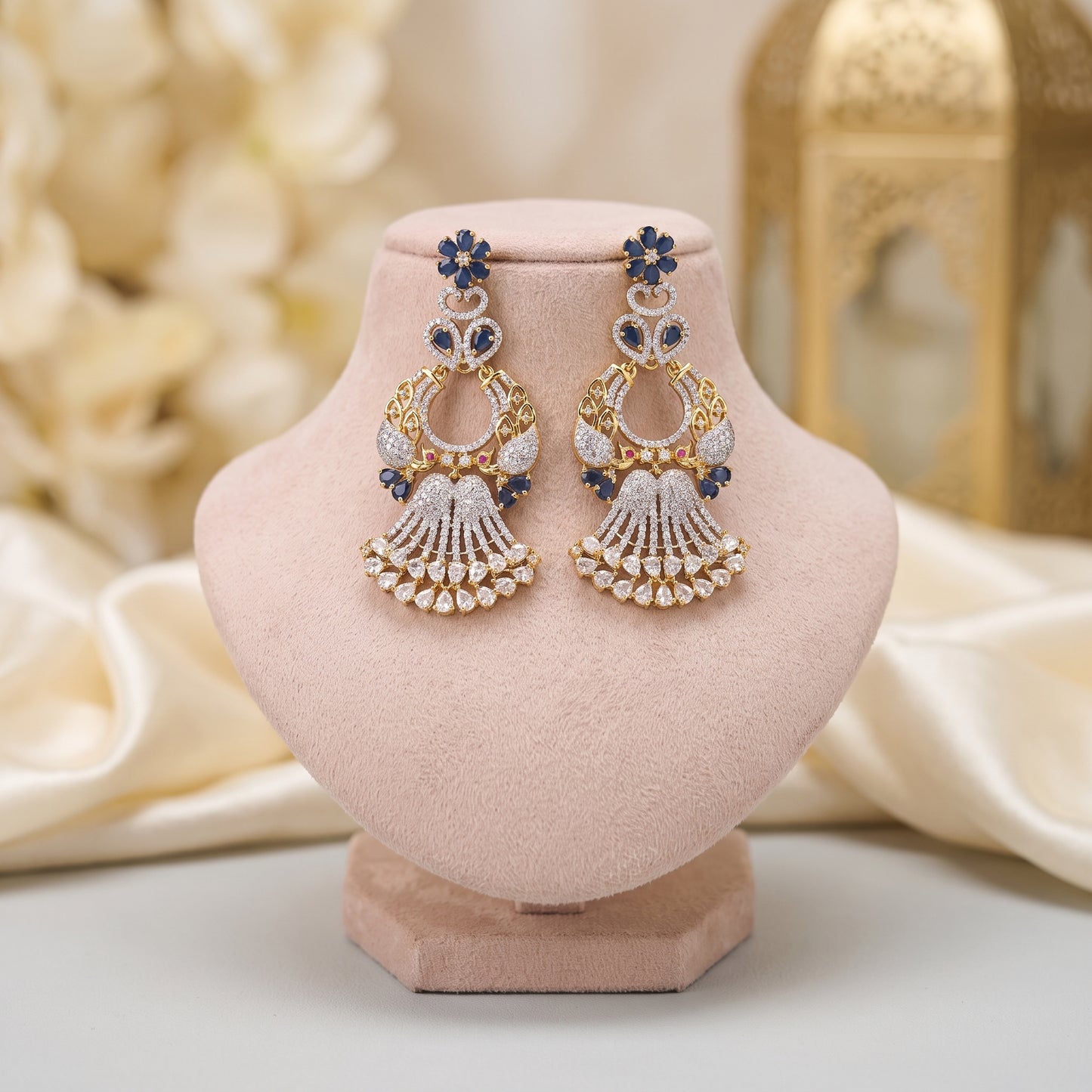 Harleen · Navy Blue AD Chandelier Earrings | Allure Jewelry by Rushi