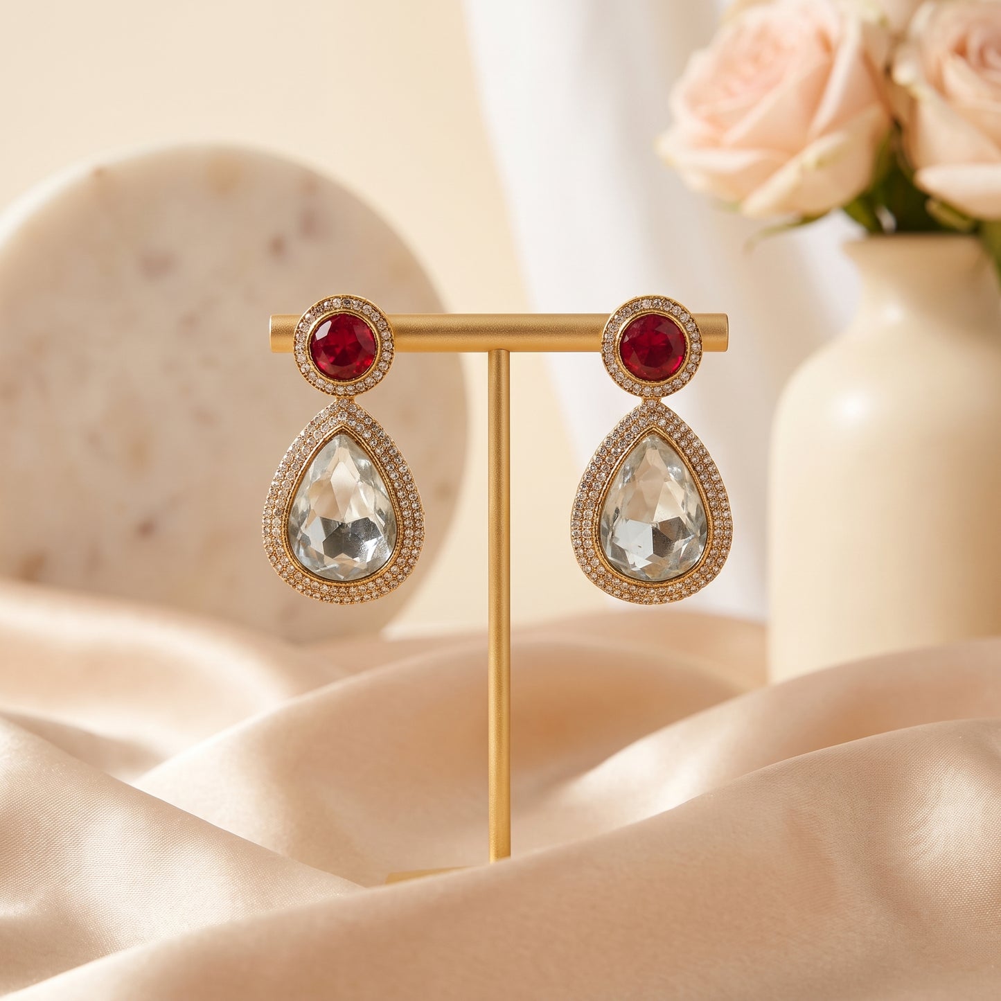 Noorleen · Ruby Red AD Dangler Earrings | Allure Jewelry by Rushi