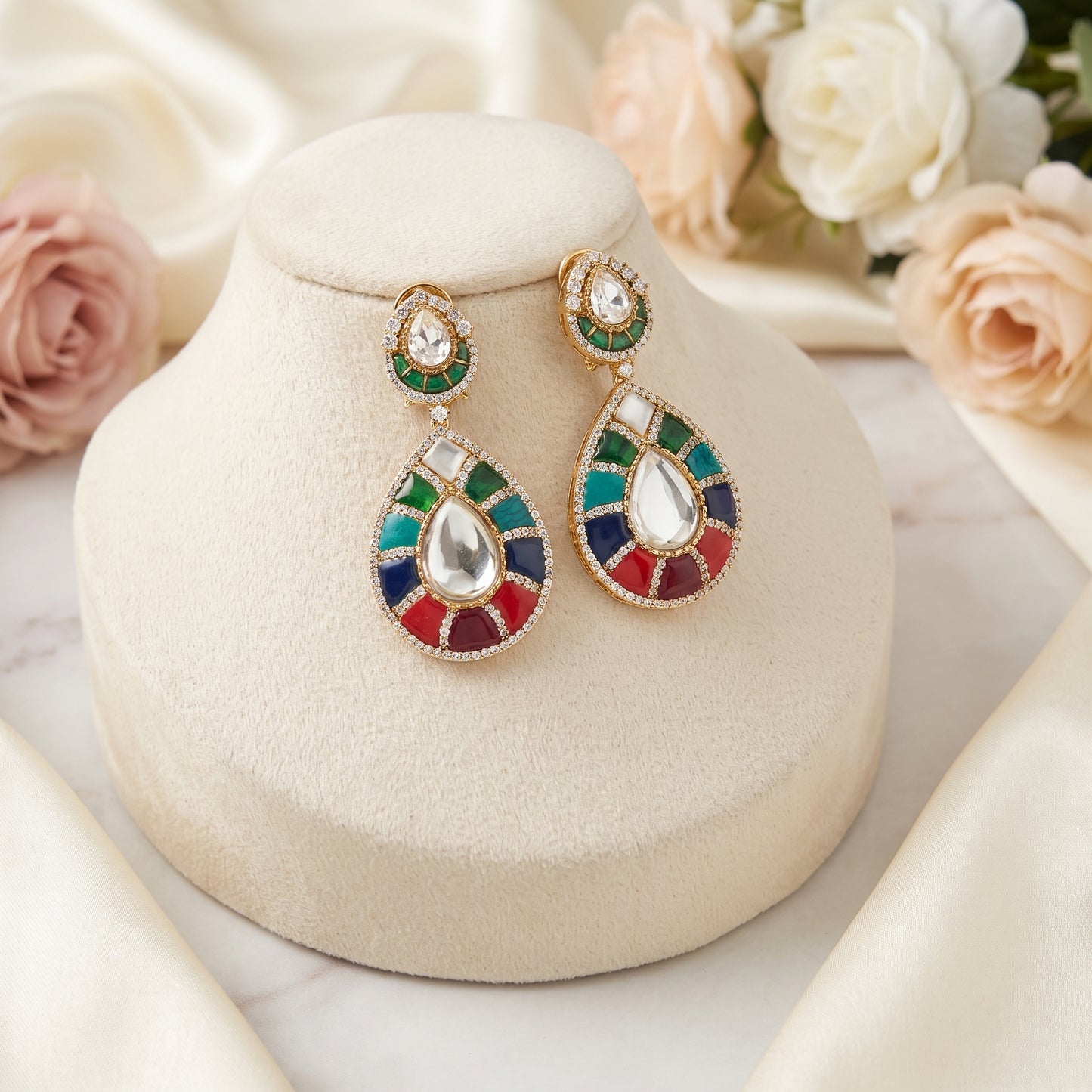 Aliza · Multicolor Enamel AD Drop Earrings | Allure Jewelry by Rushi