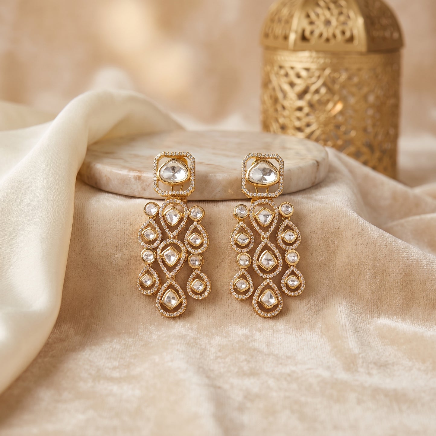 Aleezay · Gold Polki AD Dangler Earrings | Allure Jewelry by Rushi