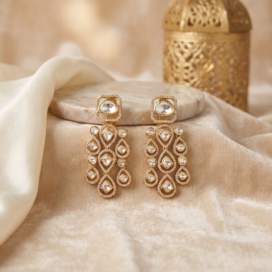 Aleezay · Gold Polki AD Dangler Earrings