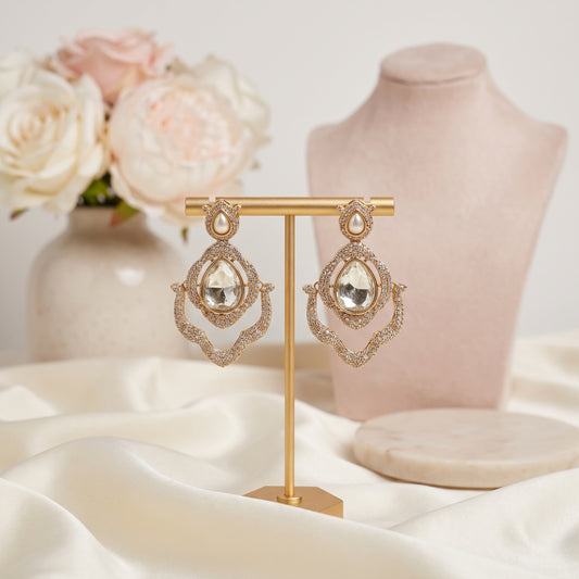 Sarika · Gold AD Chandelier Earrings