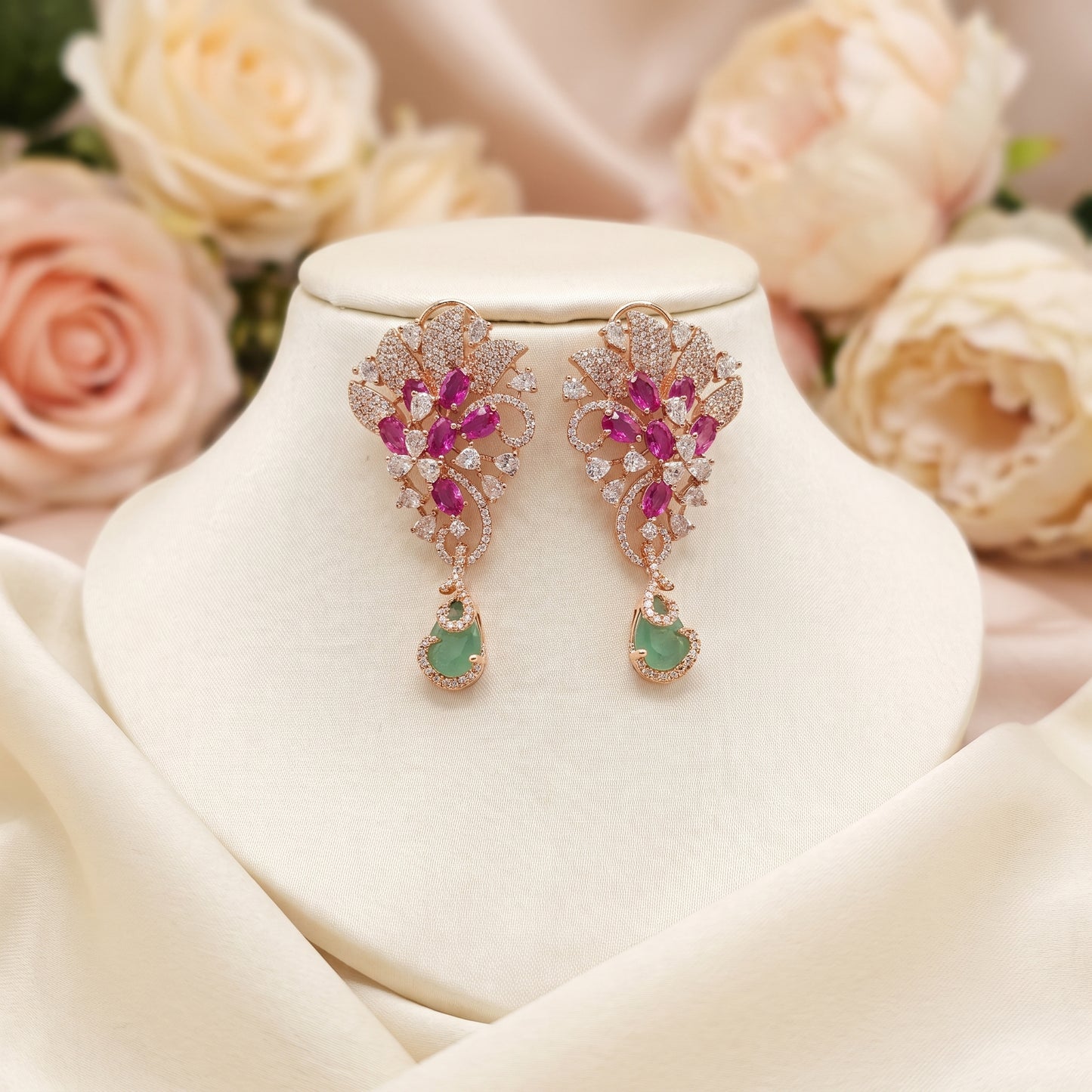 Falak · Rose Gold AD Emerald Earrings | Allure Jewelry by Rushi