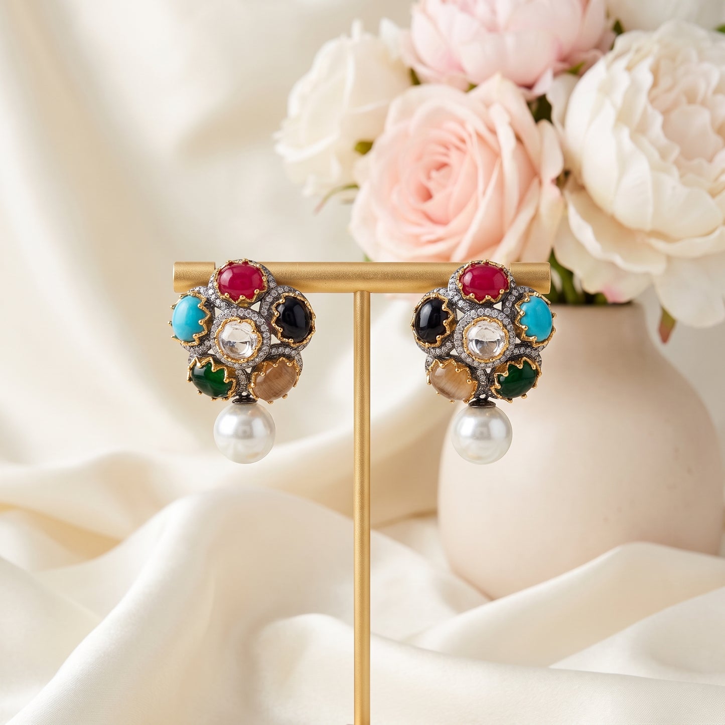 Ananya · Multicolor Stone Pearl Earrings | Allure Jewelry by Rushi