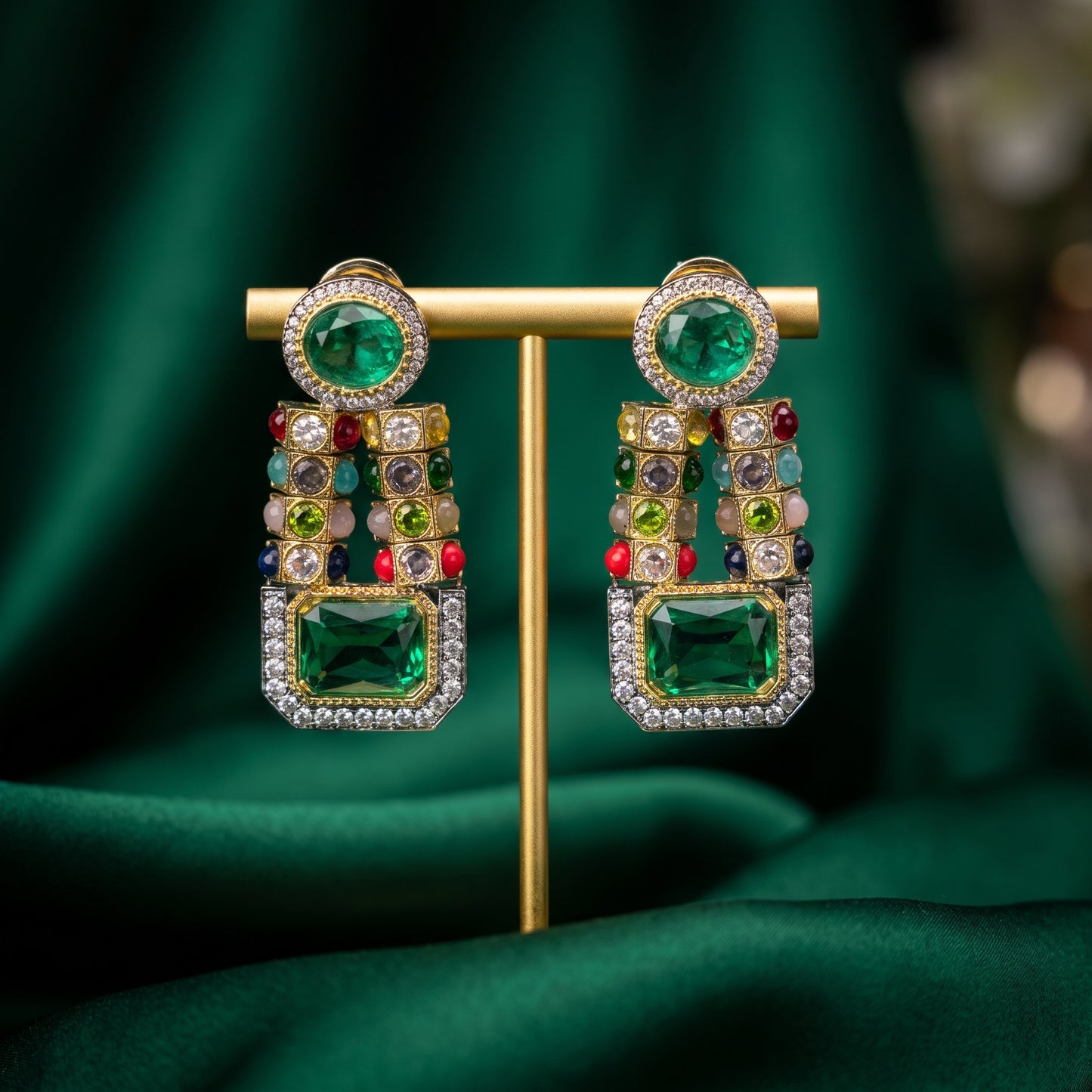 Lina · Emerald Multi · Stone AD Dangles | Allure Jewelry by Rushi
