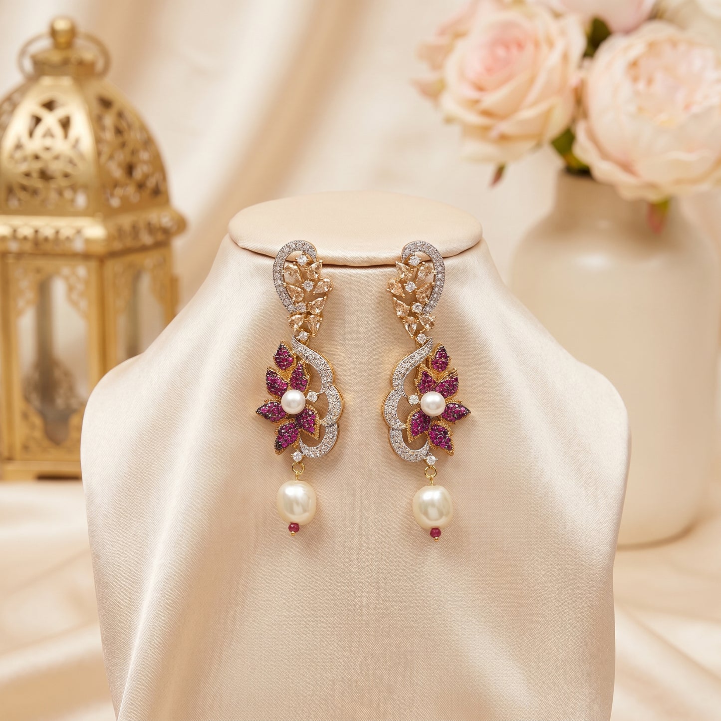 Hoorain · Floral AD Pearl Drop Earrings | Allure Jewelry by Rushi