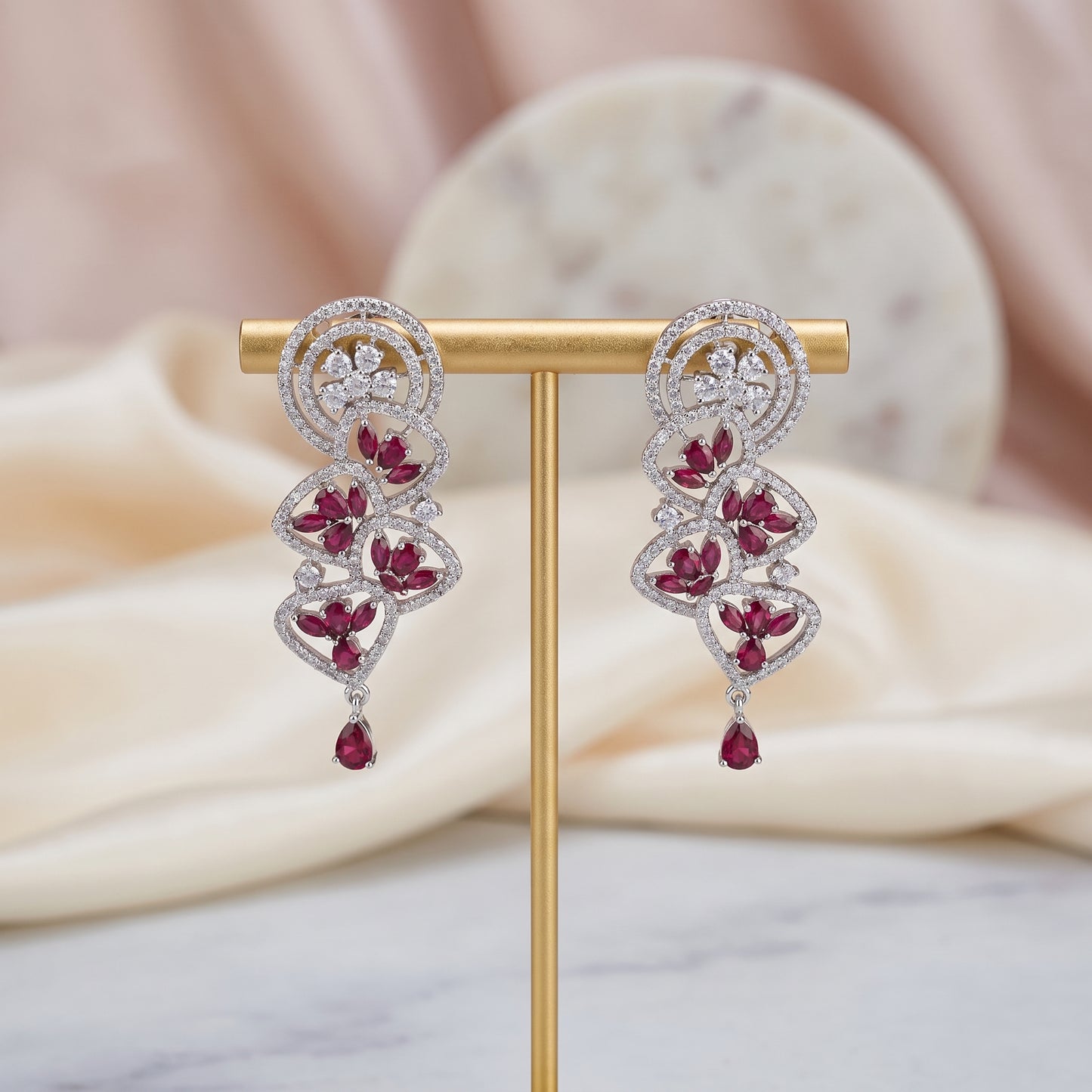 Manha · Red Stone AD Drop Earrings | Allure Jewelry by Rushi